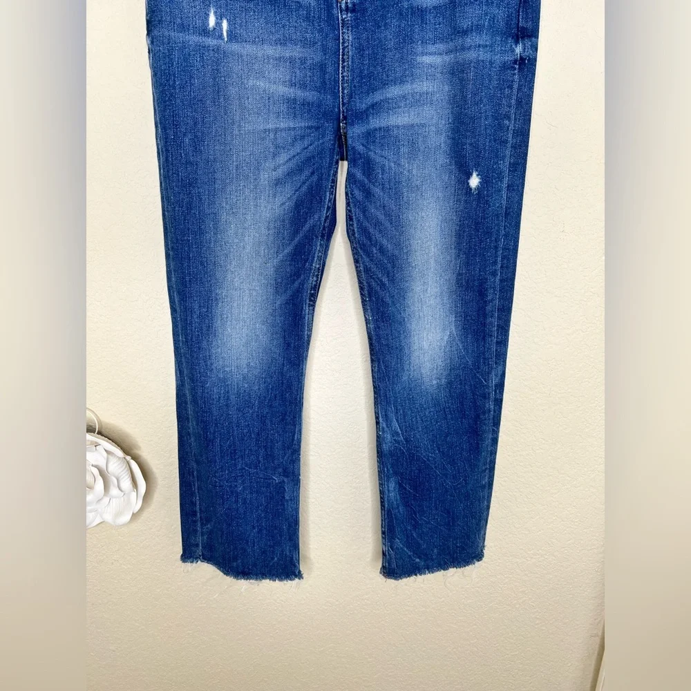 NTM: LOFT High Rise Straight Crop Jeans Medium Wash Distressed Raw Hem Size 27 - Picture 4 of 16